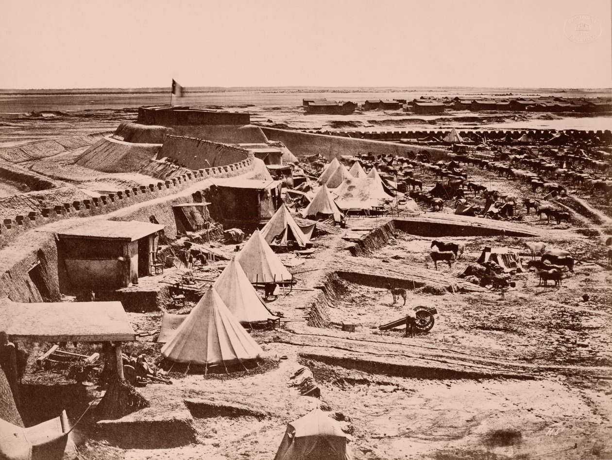 1860年の中国戦争中のフランスの馬の野営地 作： フランスの写真家