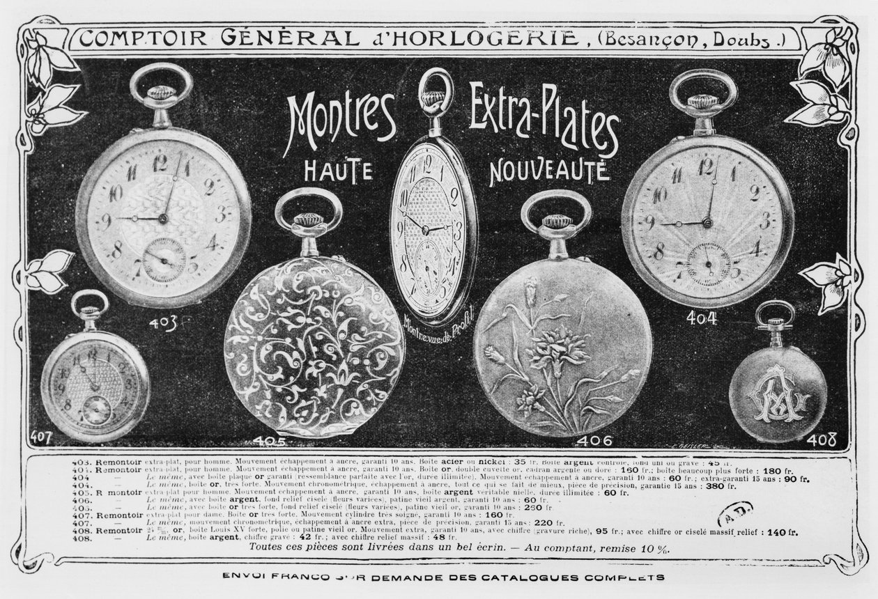懐中時計の広告、Comptoir General dhorlogerie、c.1900 作： フランスの写真家