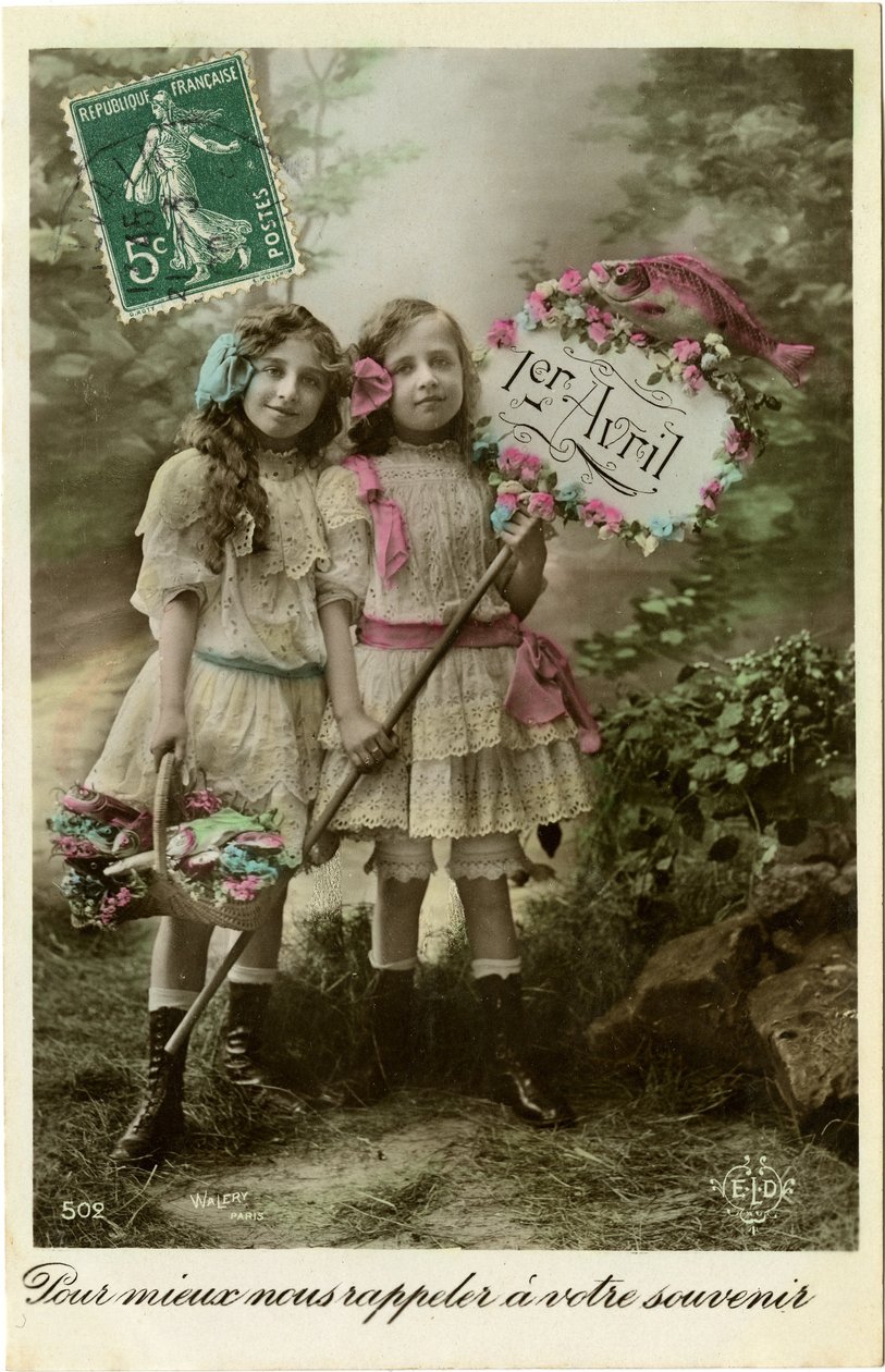 あいさつ、エイプリルフールの日、1906年（カラー写真） 作： フランスの写真家