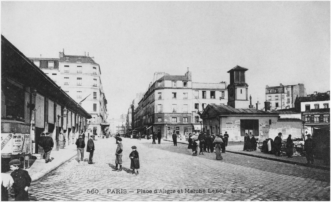 Place AligreとMarche Lenoir、パリ、1900年頃の絵葉書 作： フランスの写真家