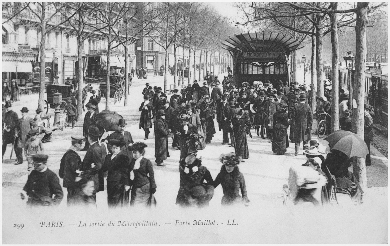 ヘクトルギマール（1867-1942）c.1905によってデザインされた、パリのポルトマイヨのメトロポリタン駅出口を描いた絵葉書 作： フランスの写真家