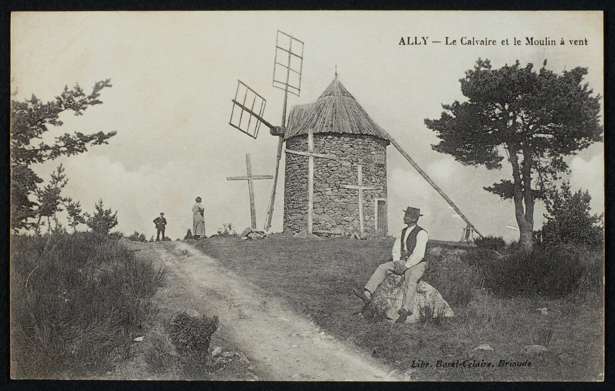 アリーのカルバリーと風車を描いた絵葉書、ルピュイアンヴレ、1900年頃 作： フランスの写真家