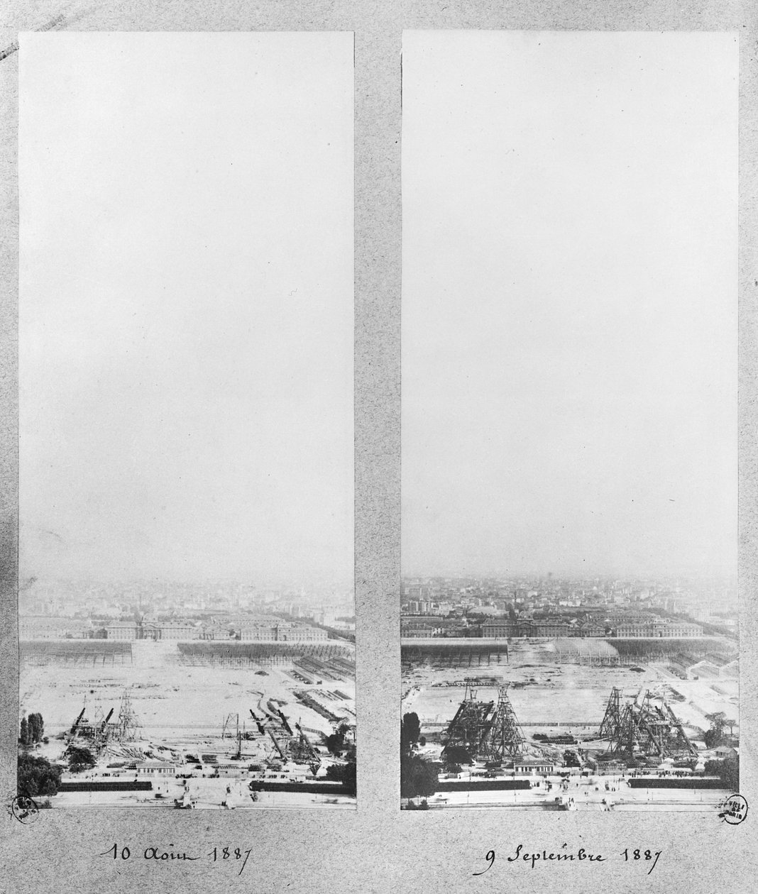 1887年8月10日と9月9日、パリのエッフェル塔の建設の2つのビュー 作： フランスの写真家