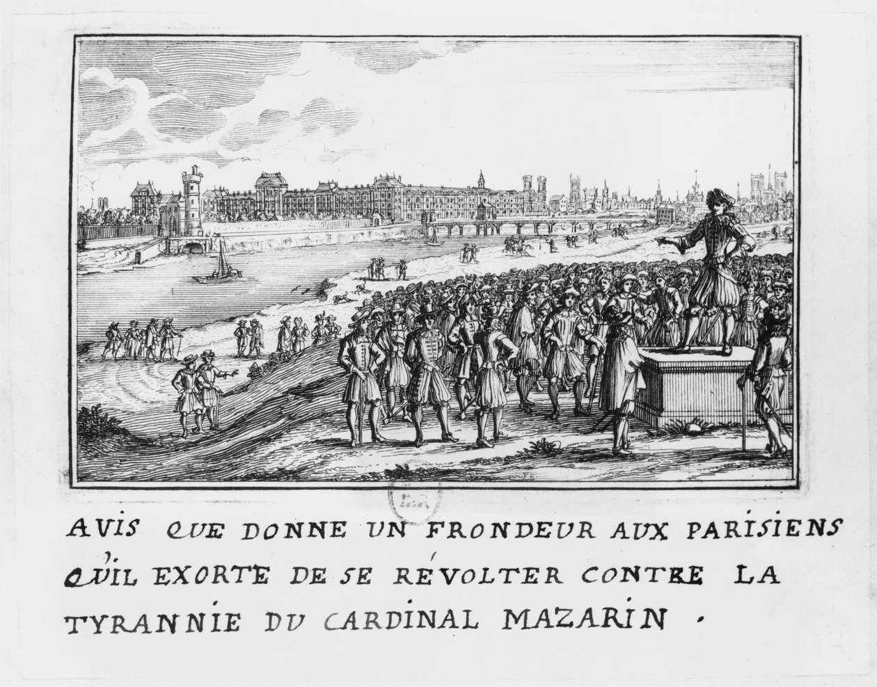 1649年1月6日、マザラン枢機卿の専制政治に抗議するようパリジャンに勧めるフロンデの男 作： フランス語学校