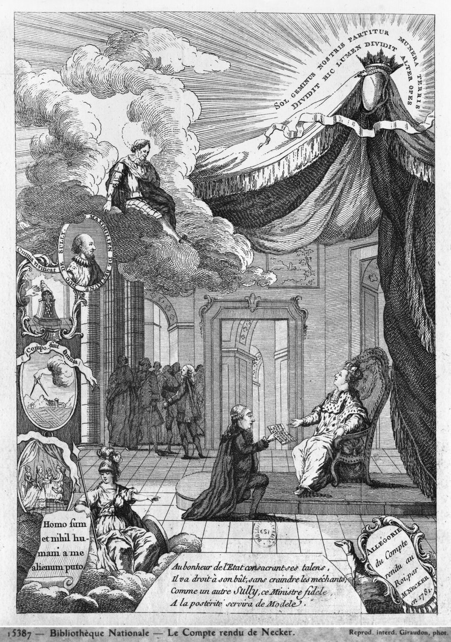 1781年にジャックネッカー（1732-1804）がルイ16世（1754-93）に与えた報告の寓意 作： フランス語学校