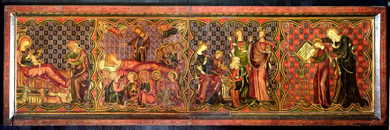 聖母の生涯を描いた祭壇の正面、c.1300（パネル上のテンペラ） 作： フランス語学校