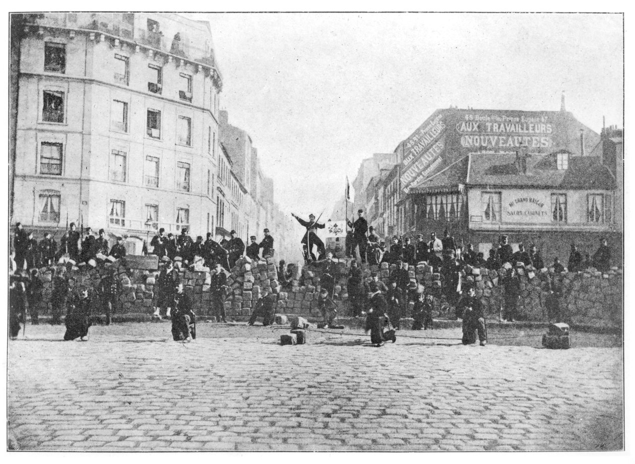 1871年3月18日、コミューン中のフォーブールサンアントワーヌでのバリケード 作： フランス語学校