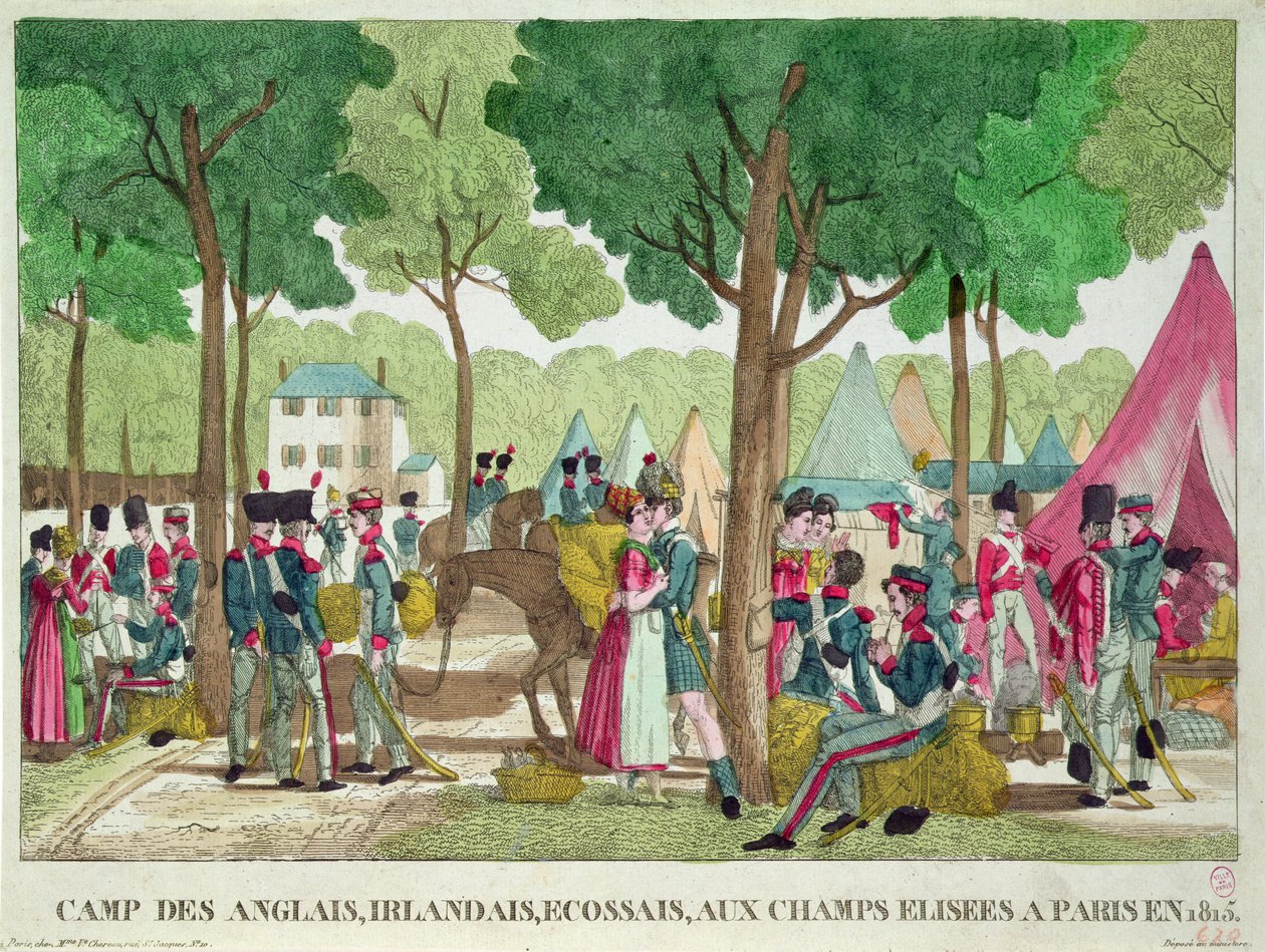 1815年のシャンゼリゼのイギリス人、アイルランド人およびスコットランド人兵士のキャンプ 作： フランス語学校