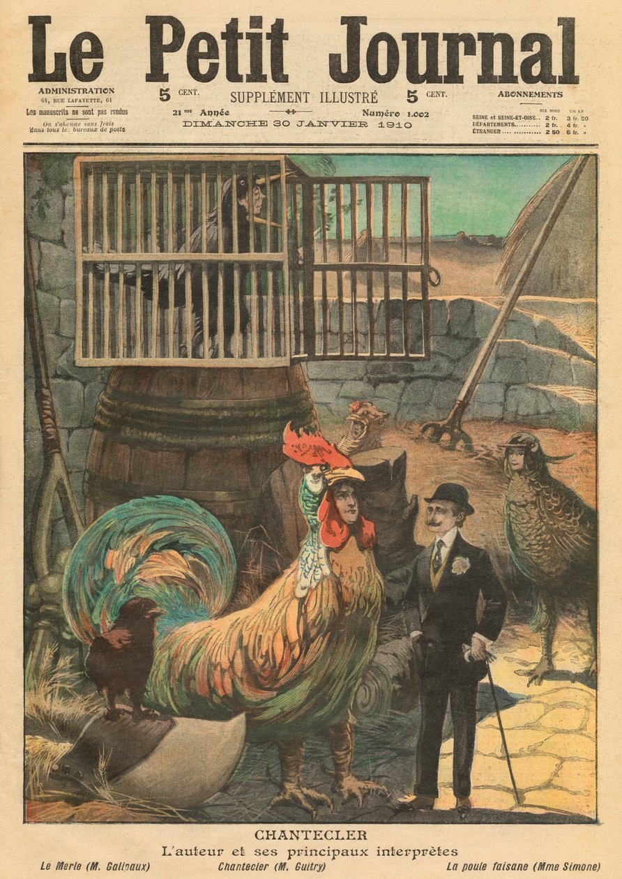 1910年1月30日、作家エドモンドロスタンドと彼の主な俳優、「シャンテクラー」、「ルプチジャーナル」のイラスト、サプリメントイラスト 作： フランス語学校