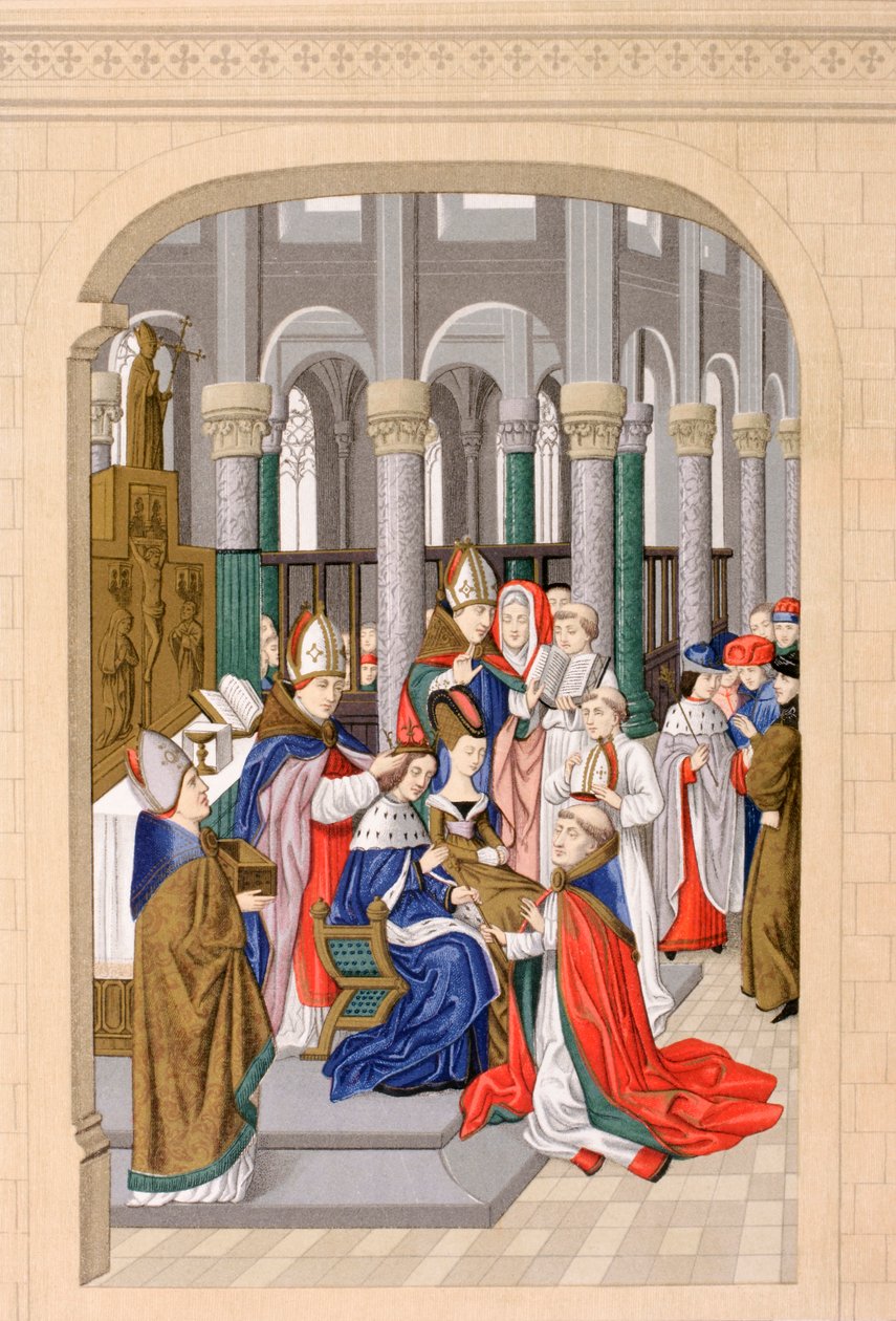 1364年5月、フランス国王シャルル5世の戴冠式、「レザールオーモヤンエイジ」より1873年発行 作： フランス語学校