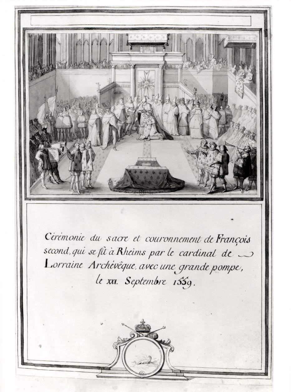 フランシス2世の戴冠式（1544-60）、1559年9月21日、大司教カーディナルドロレーヌによってランスで開催 作： フランス語学校