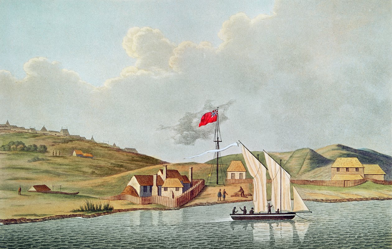 Louis Claude de Freycinet（1779-1842）による &39;Voyage Autour du Monde sur les Corvettes de l&39;Uranie 1817-20&39;からのニュージーランド、キディキディの英語宣教師 作： フランス語学校