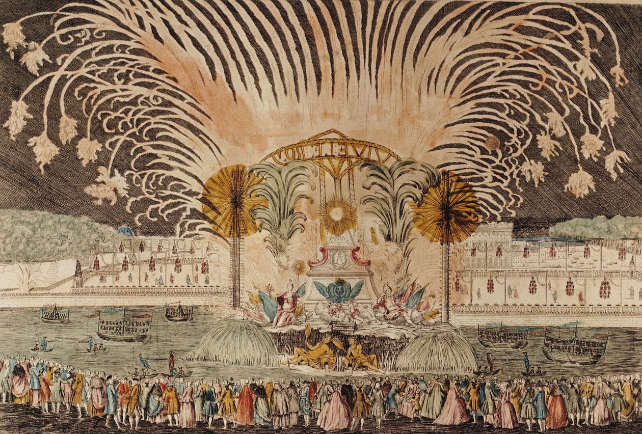 1763年6月20日、王の騎馬像の奉納の機会にルイ15世広場で花火を展示（265480も参照） 作： フランス語学校