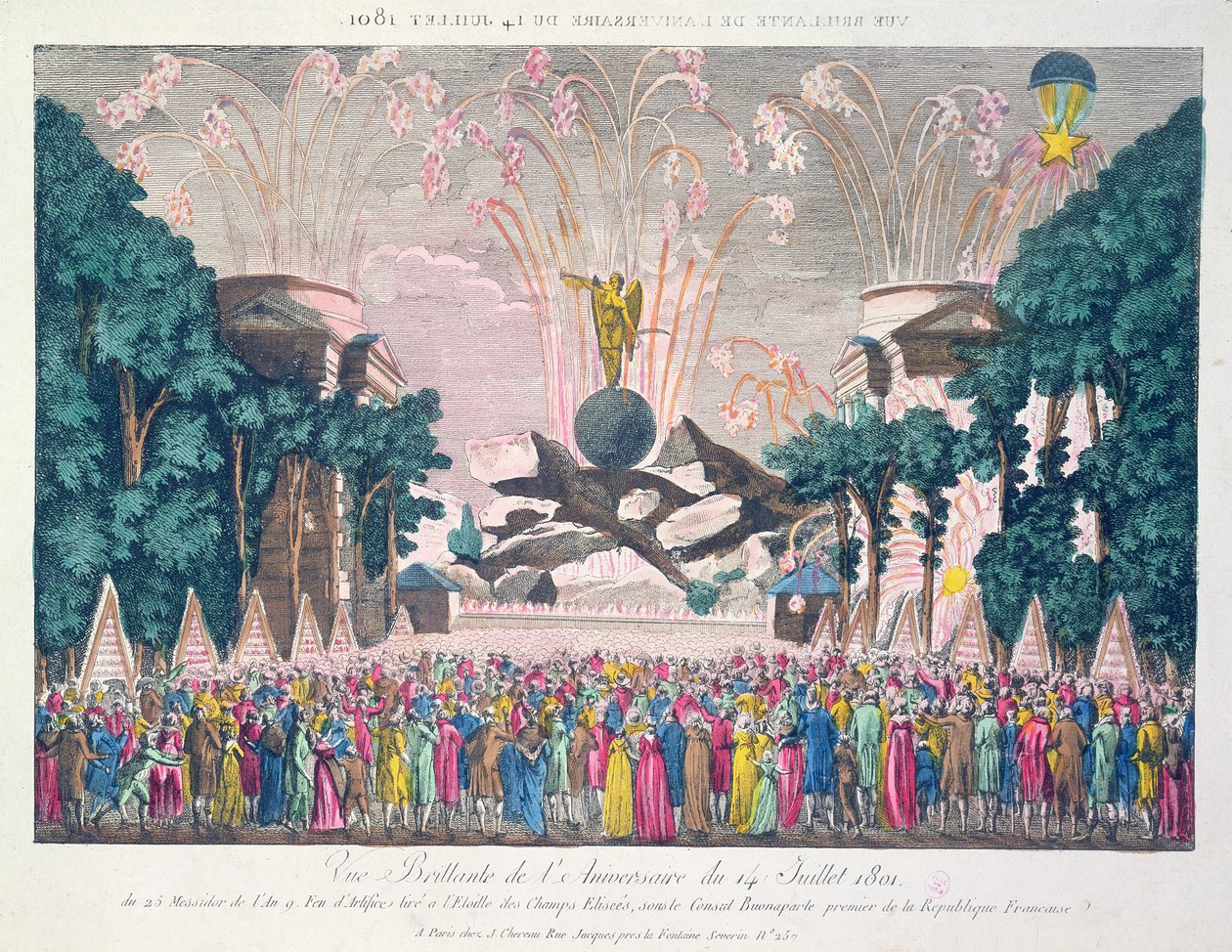 パリ、シャンゼリゼのエトワールの花火で、1801年7月14日の記念日を祝う 作： フランス語学校