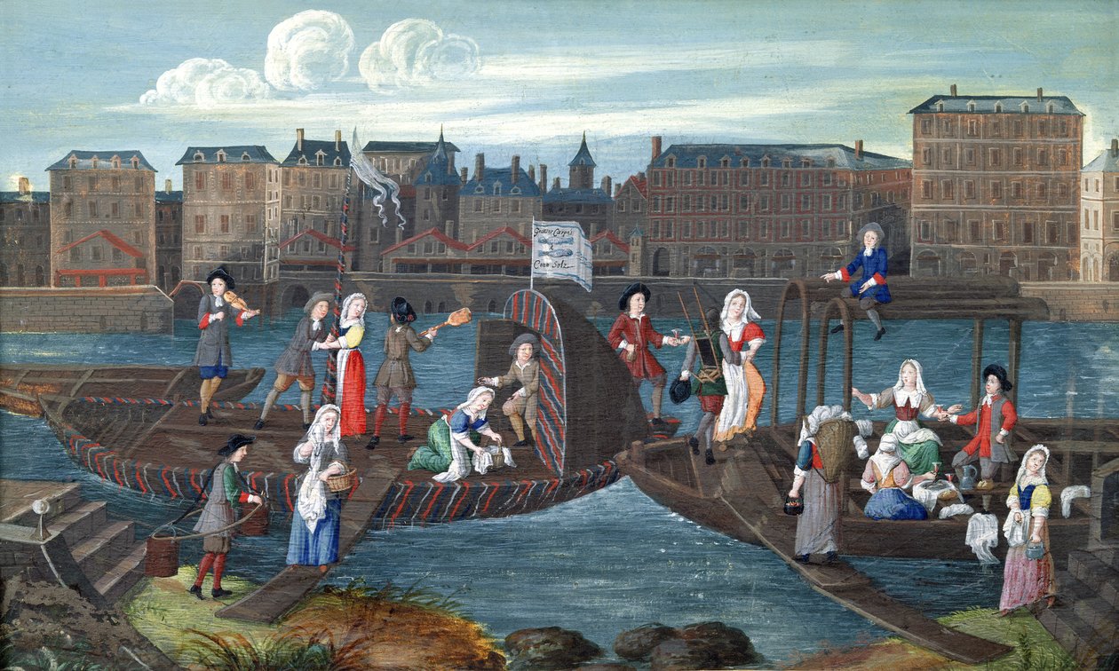 ケドラメジッセリーのフィッシュショップとランドリーボート、1670年頃 作： フランス語学校