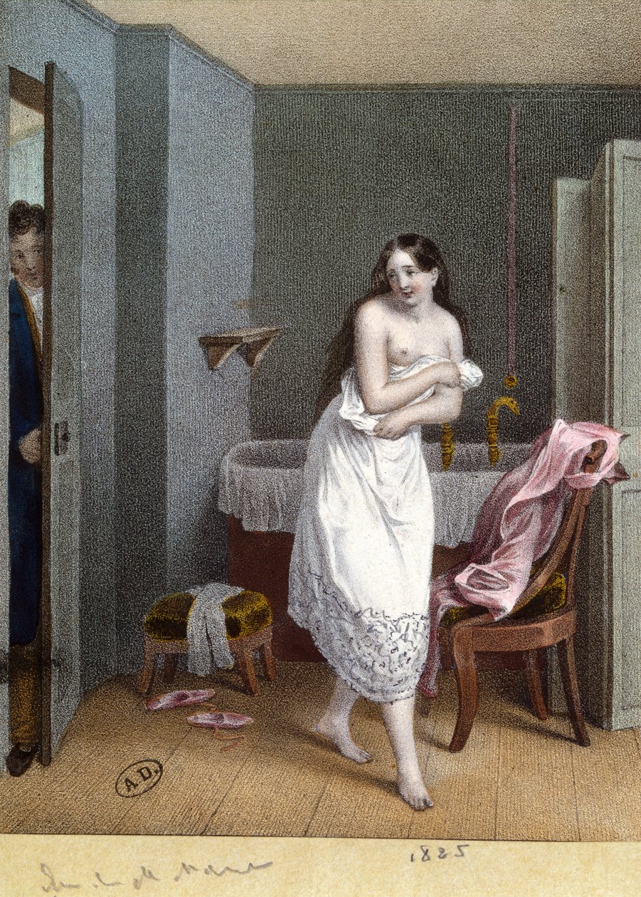 浴室の少女とドアを開ける男、1825 作： フランス語学校