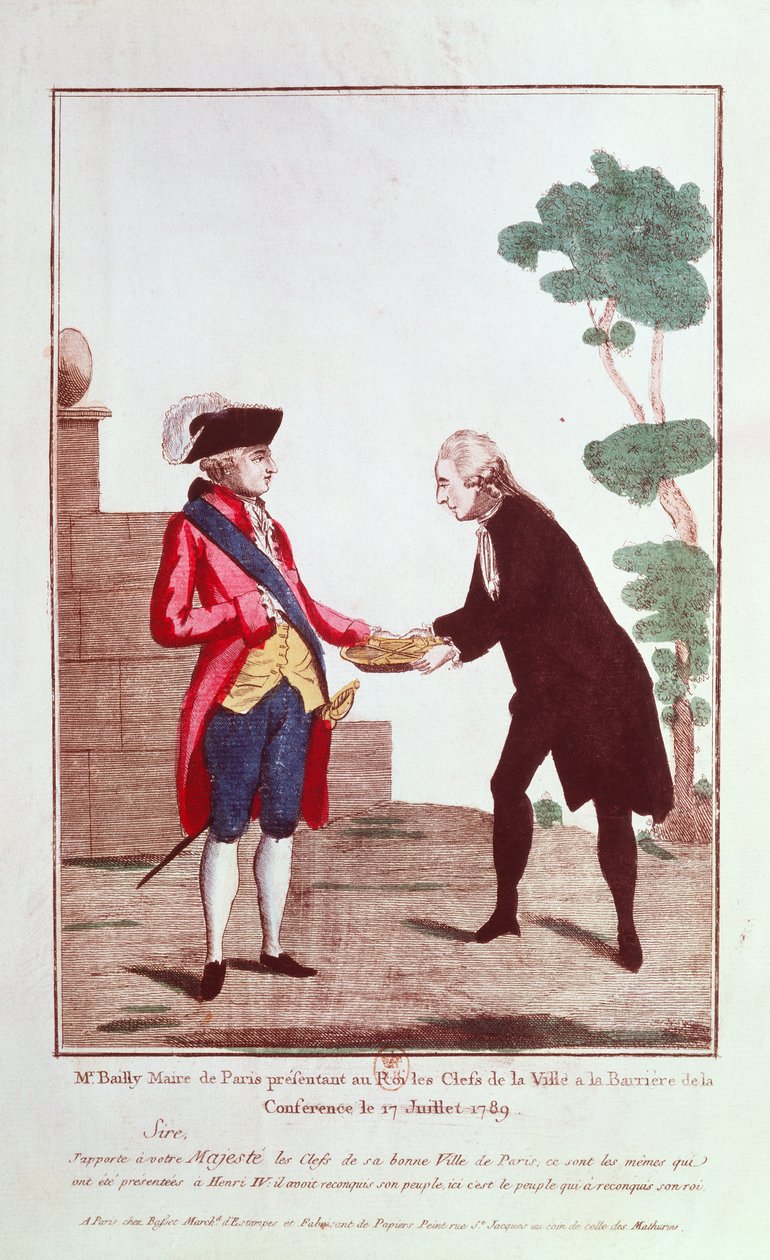 1789年7月17日、Jean Sylvain Bailly（1736-93）がルイ16世（1754-93）にパリの街の鍵を贈る 作： フランス語学校
