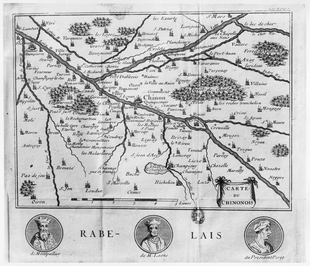 1725年に発行されたフランソワラベレの作品に関連するシノン地方の地図 作： フランス語学校