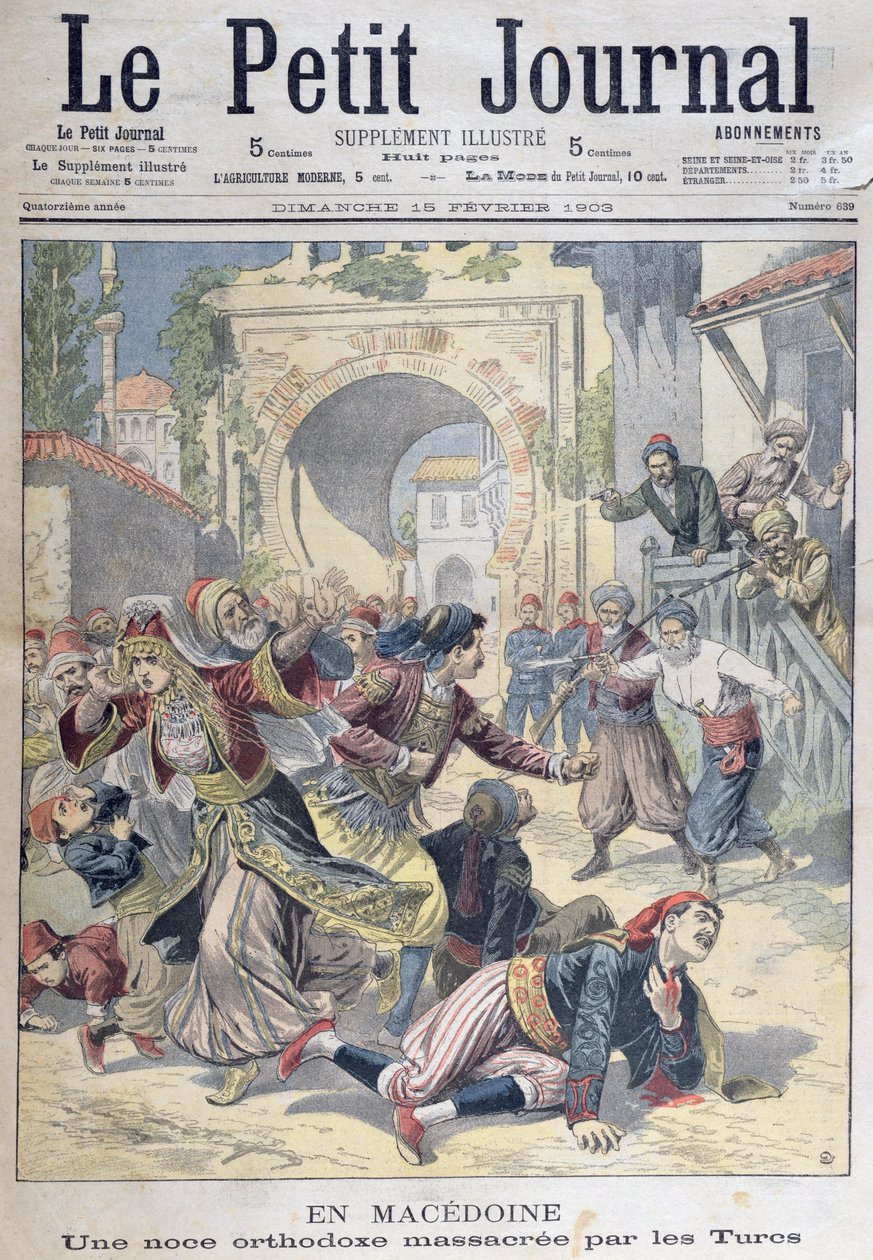 1903年2月15日、ルプティジャーナルより、トルコ人によるマケドニア正教会の結婚式での虐殺 作： フランス語学校