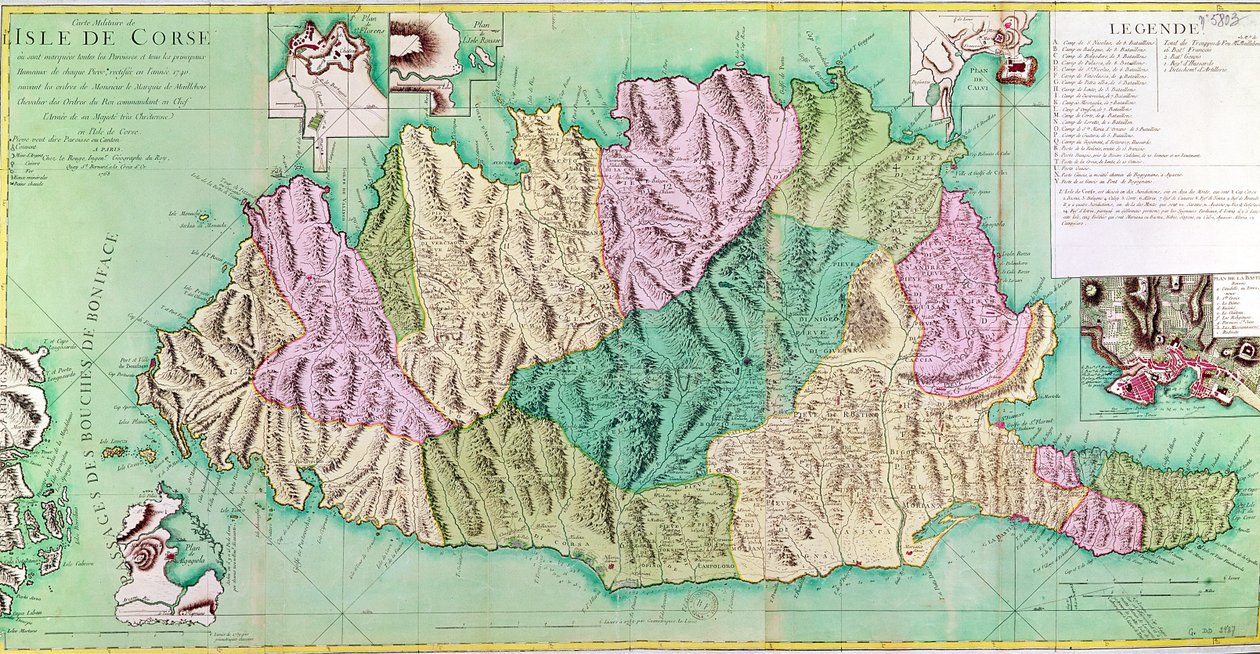 コルシカ島の軍事地図、1768 作： フランス語学校