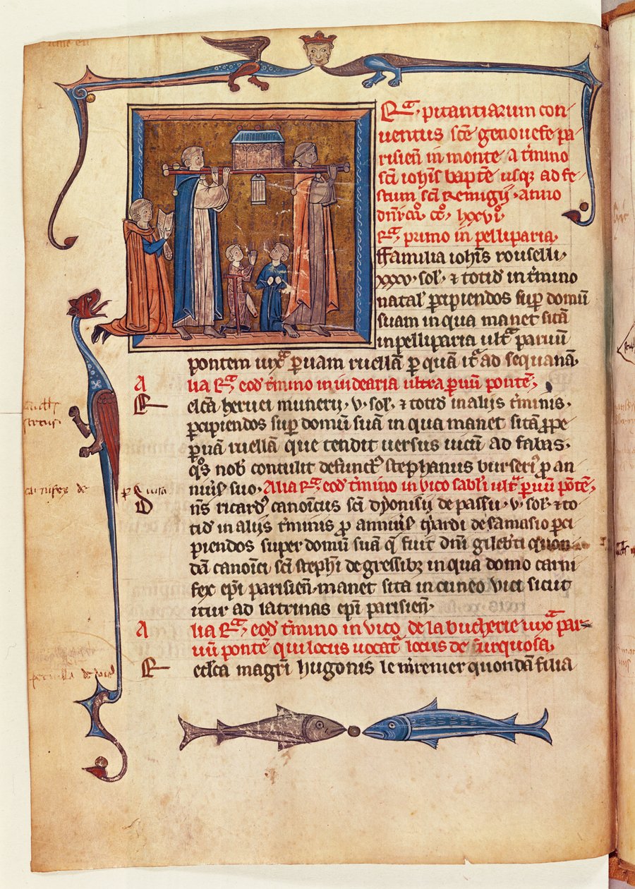 Ms 16261 fol.13v聖ジュヌヴィエーヴの聖遺物箱のパリの街並みの行進 作： フランス語学校