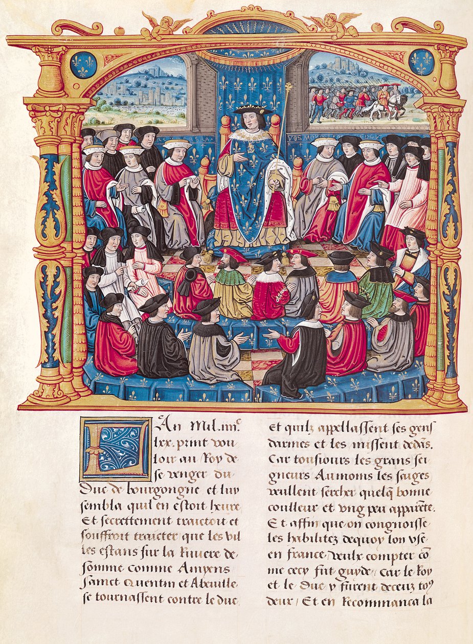 Ms 18 Fol.66vルイ11世がフィリップオブコミネ（1445〜1509）の回想録から、ブルゴーニュ公シャルルルテメレールとの戦争を開始 作： フランス語学校