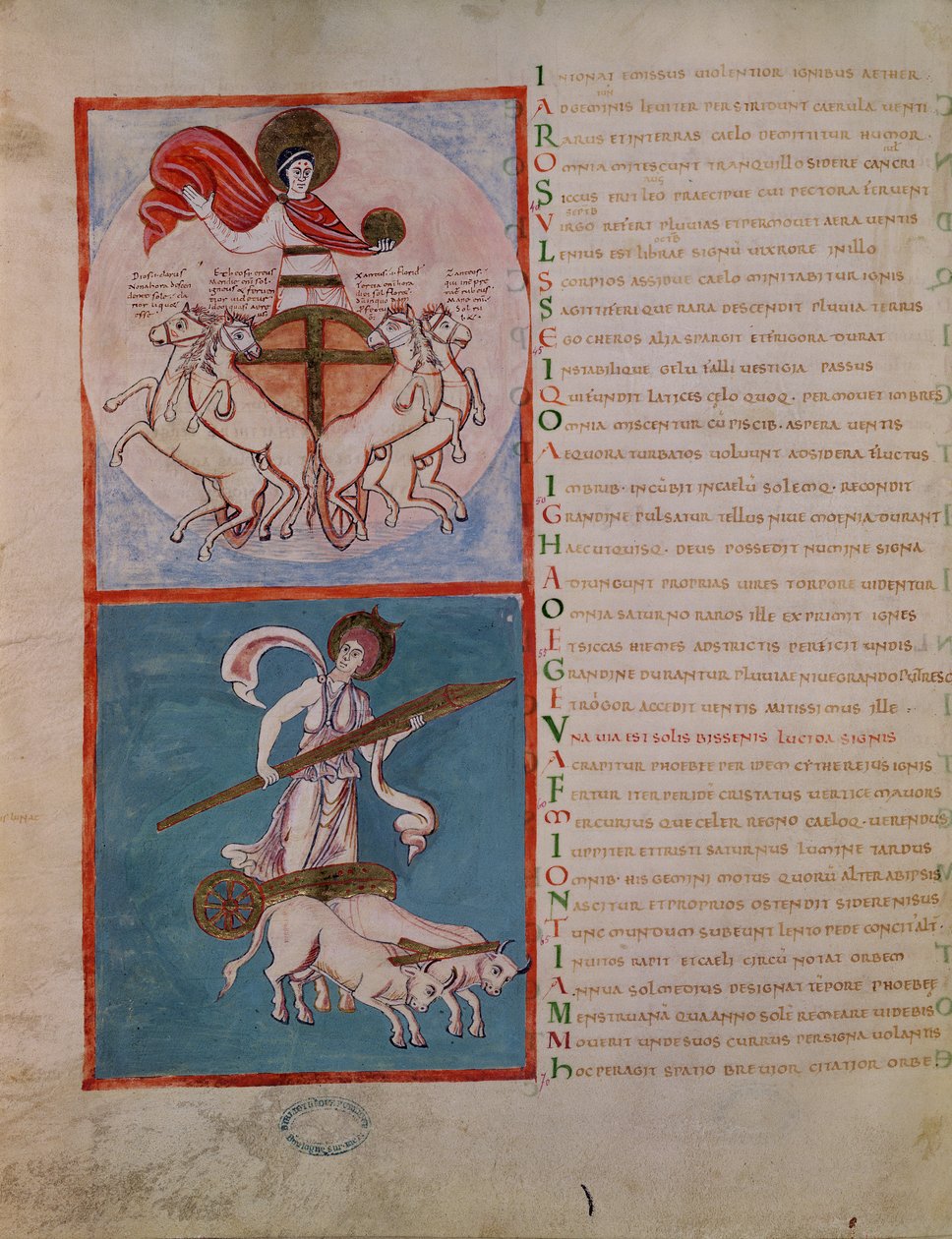 Ms 188 Fol.32v太陽としてのアポロと月としてのダイアナ、アラトスの「レフェノメネス」のイラスト（紀元前315〜240年）紀元前1000年 作： フランス語学校