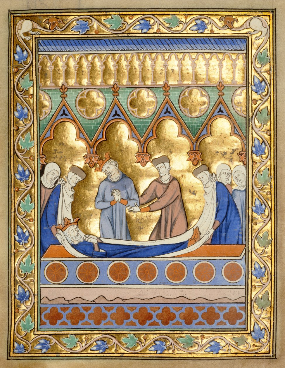 Ms 300 f.6rダビッドの埋葬、パリの詩篇とイザベラの時間、パリ、c.1260（金箔と羊皮紙のテンペラ） 作： フランス語学校