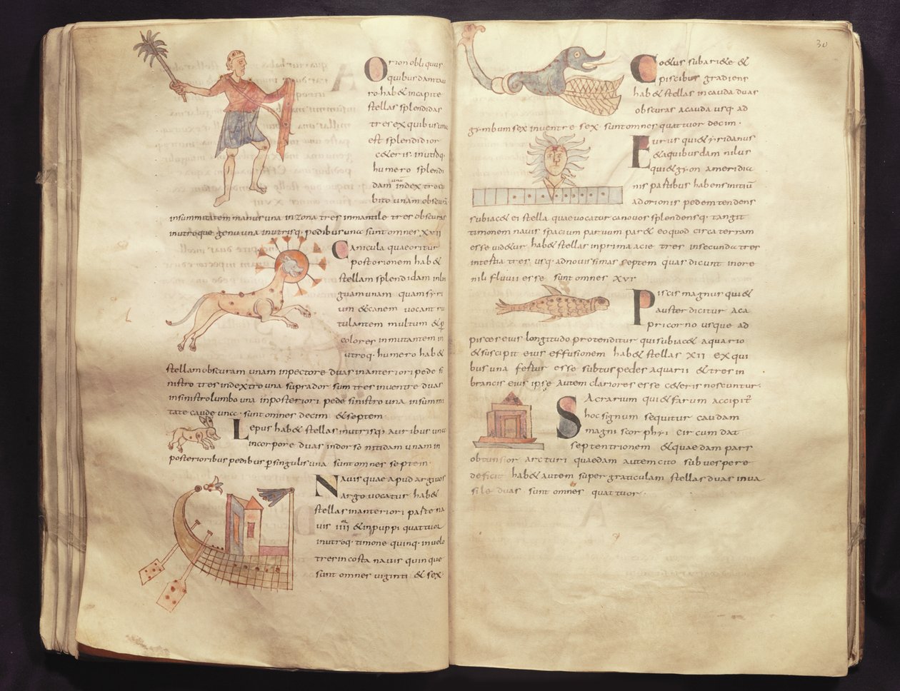 Ms 422 Fol.29 und 30星座を横切る月の道、セビリアのイシドルによる「De Natura Rerum」から 作： フランス語学校