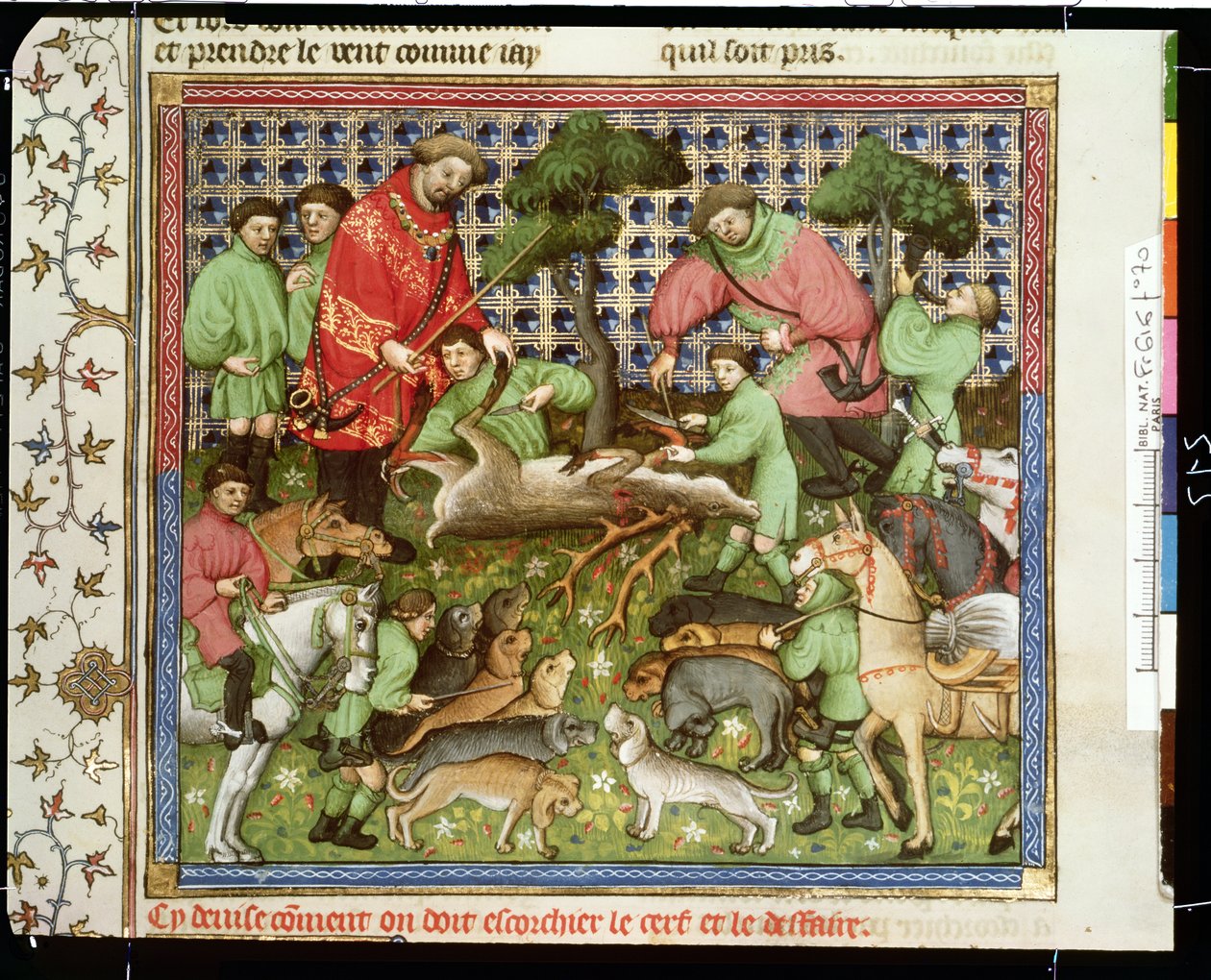 Ms Fr 616 fol。70 Gaston Phebus de Foix（1331-91）によるLivre de la Chasseからの死んだクワガタの切り取り 作： フランス語学校