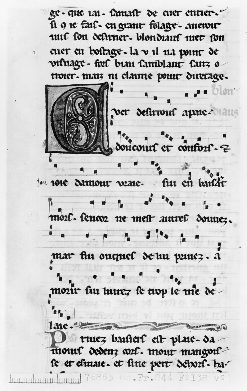 Ms.Fr 844 fol.138vブロンド・デ・ネスレスの歌（12世紀後半） 作： フランス語学校