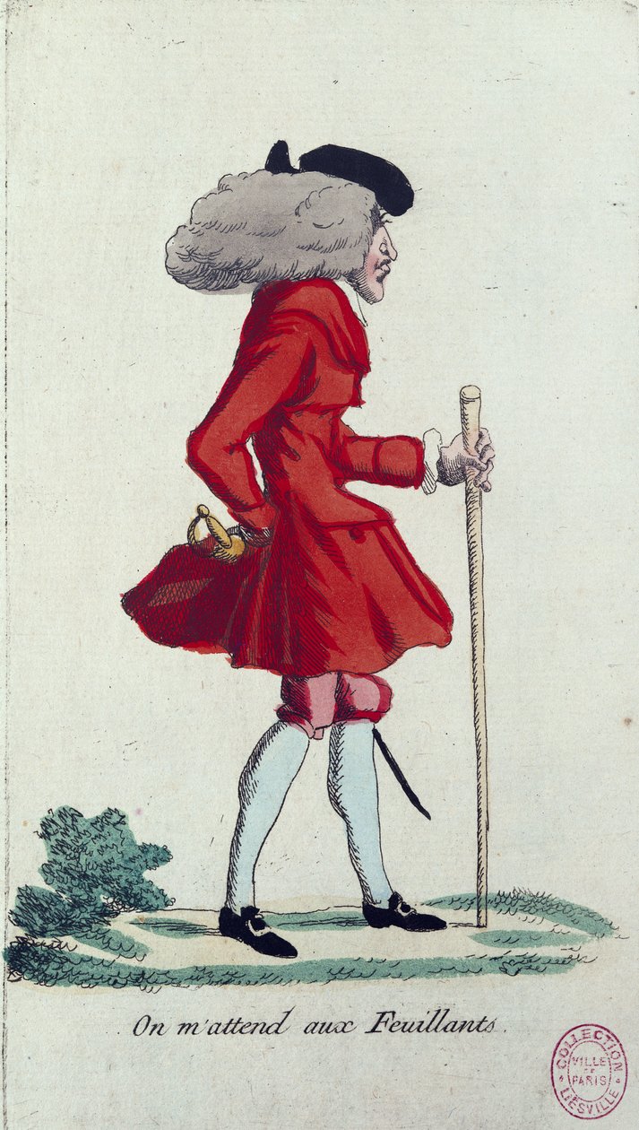 「On m&39;attends aux Feuillants」、フランス革命の似顔絵、c.1791-92（カラーエッチング） 作： フランス語学校