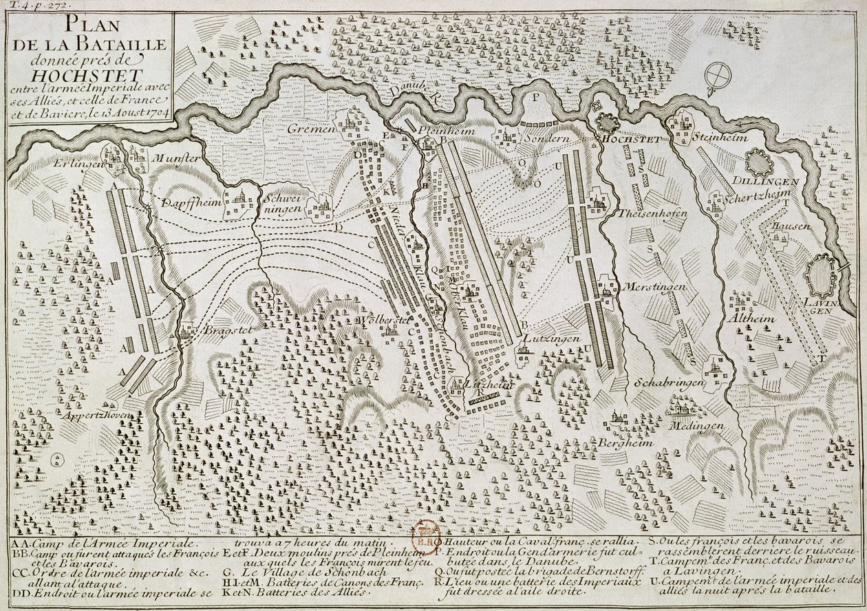 1704年8月13日、帝国軍とフランコバイエルン軍の間のブレナムの戦いの計画 作： フランス語学校