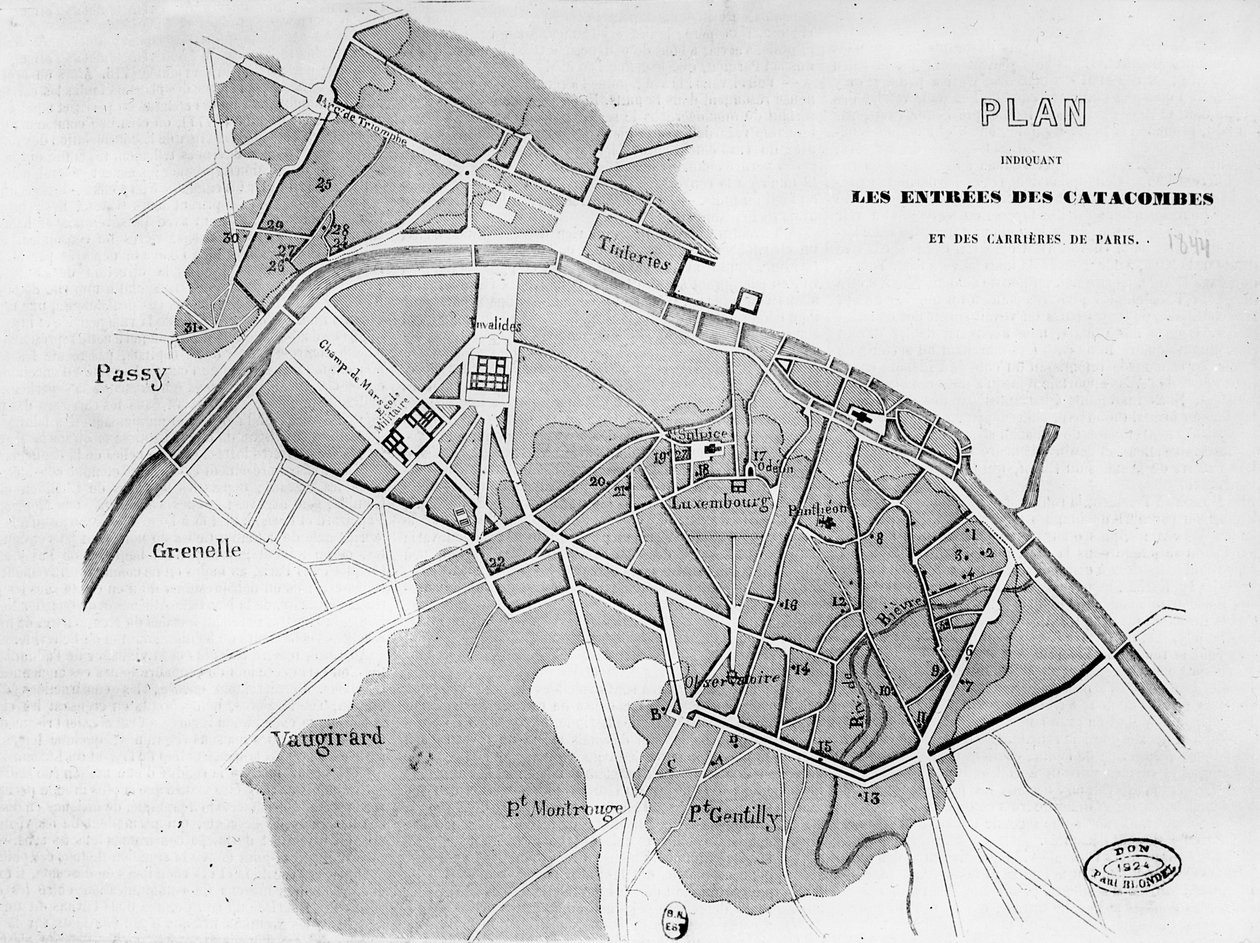 パリのカタコンベと採石場への入り口の計画、1844年 作： フランス語学校