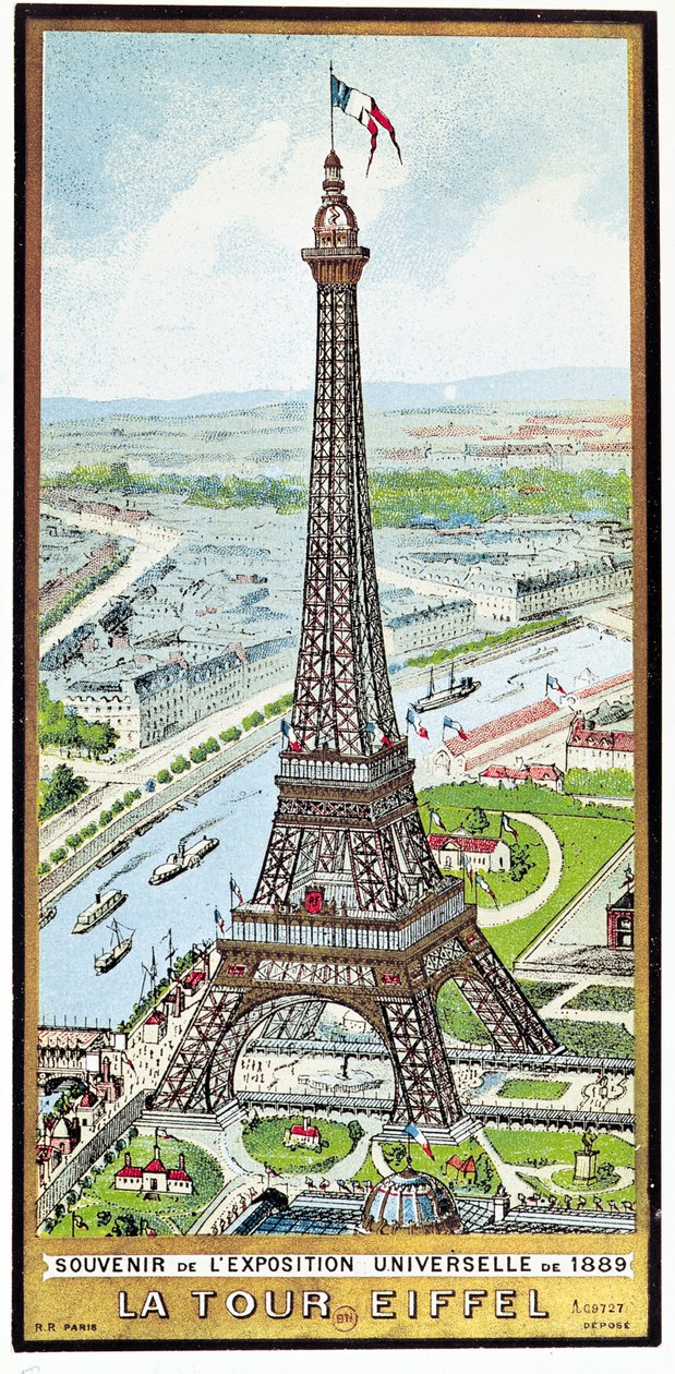 1889年の万国博覧会のエッフェル塔を描いたポストカード 作： フランス語学校