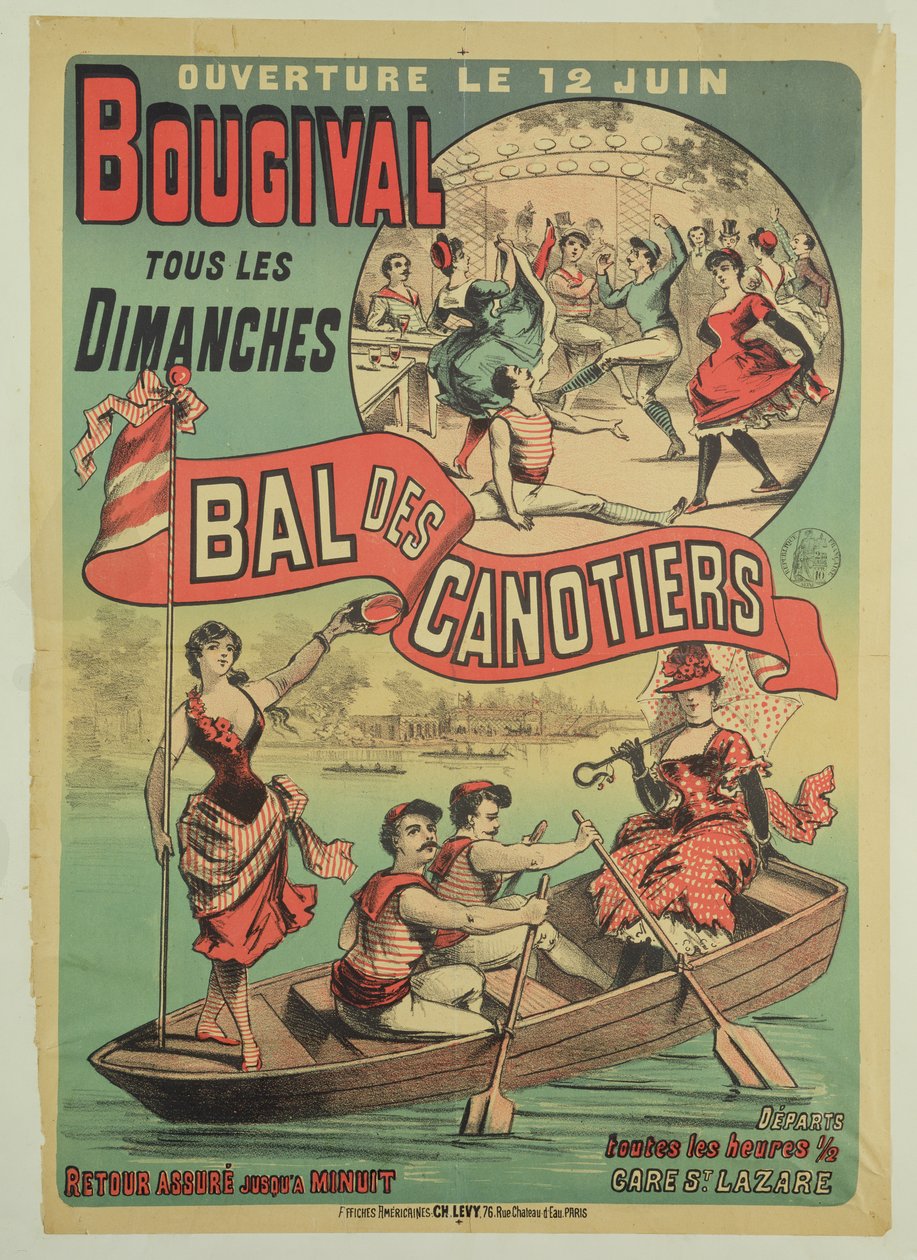 ブージヴァルでの「Le Bal des Canotiers」の広告ポスター、1875年頃 作： フランス語学校