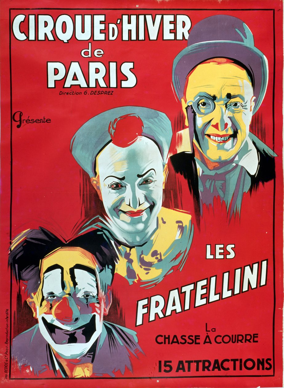 1927年頃のフラテリーニピエロの「Cirque d&39;Hiver de Paris」のポスター 作： フランス語学校