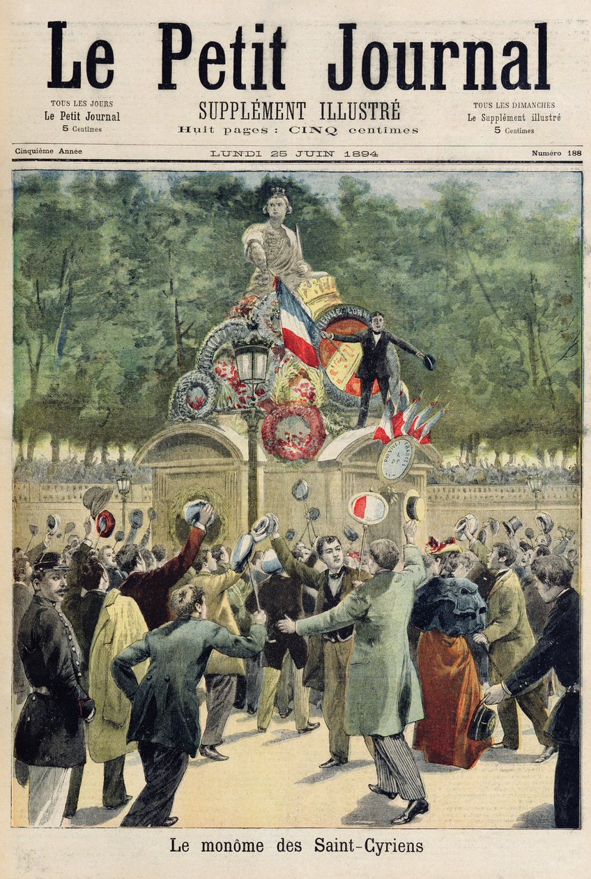 サンシルアカデミーの士官候補生の行列、「ルプチジャーナル」からのイラスト、1894年6月25日 作： フランス語学校