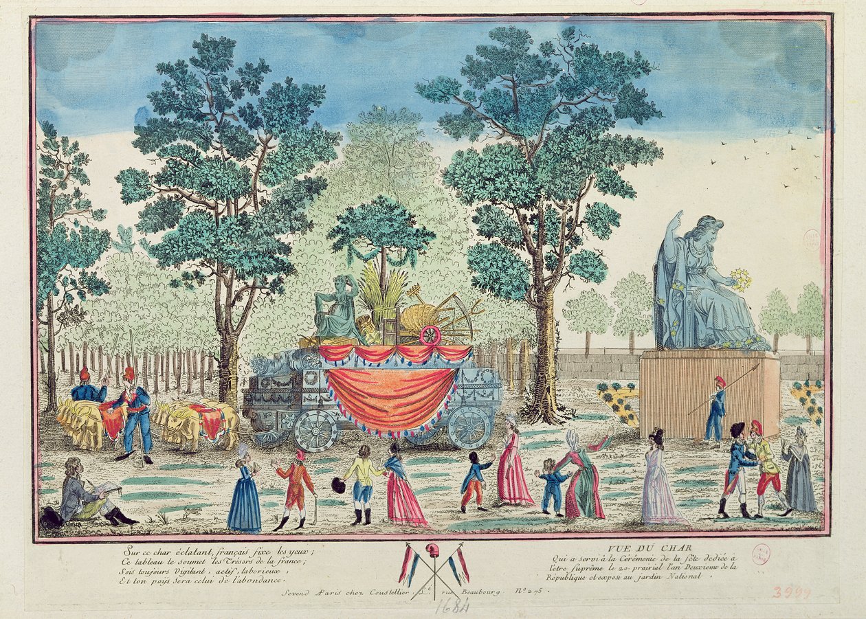 「最高の存在の日」後の農業の馬車の行列、1794年頃（カラー彫刻） 作： フランス語学校