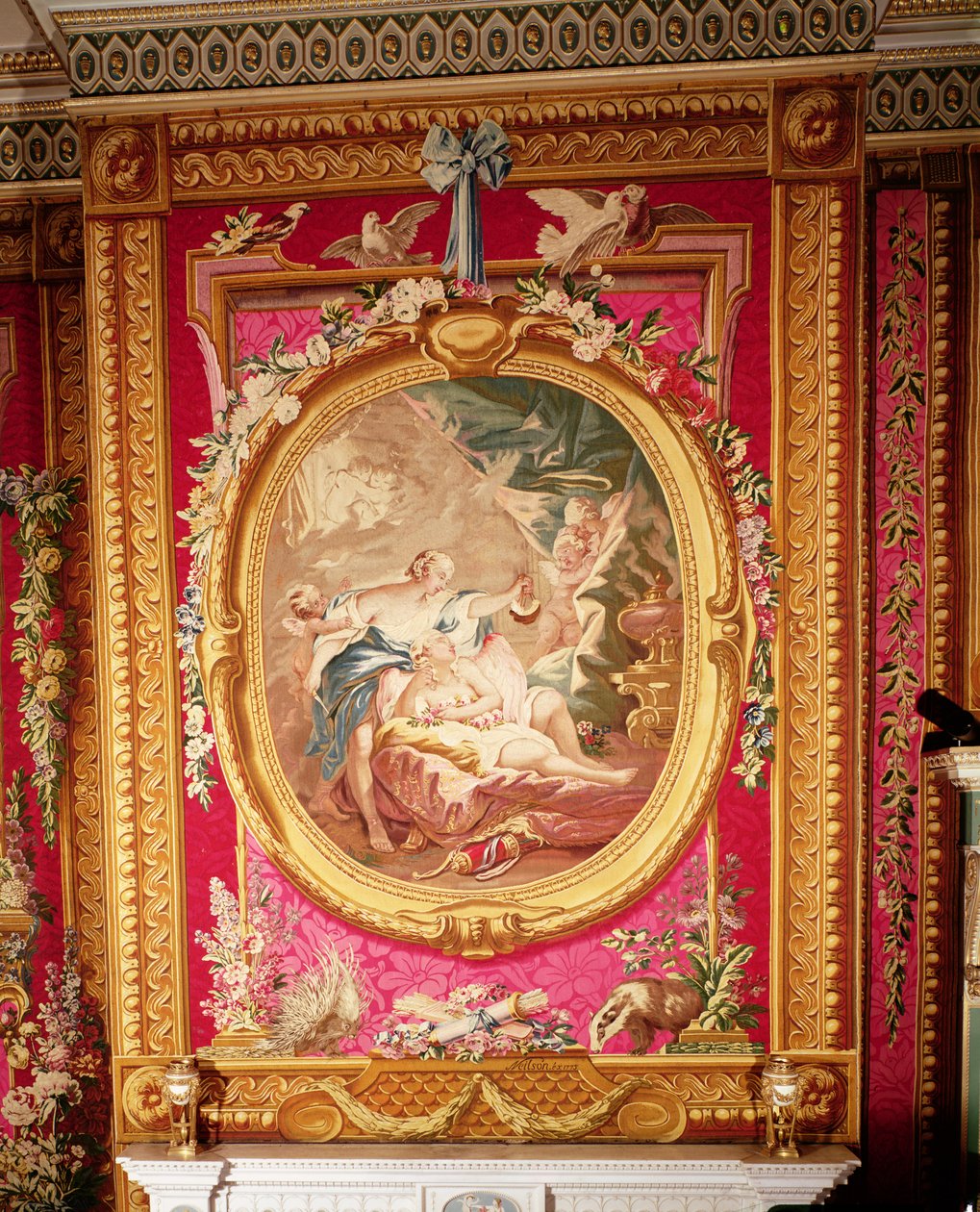 キューピッドとプシュケを描いたタペストリーパネル、ゴブラン工場、1775年（織物） 作： フランス語学校