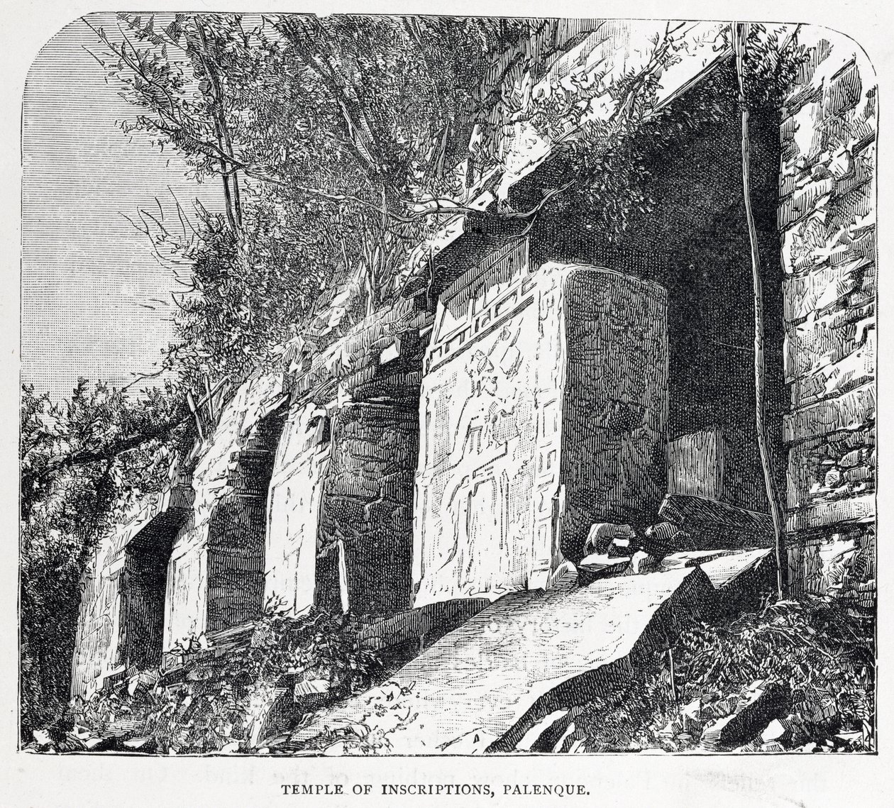 パレンケの「新世界の古代都市」からの碑文の寺院、パロード。 1887 作： フランス語学校