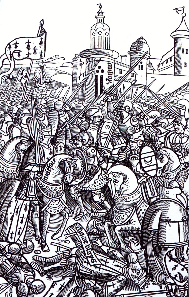 Alain Bouchardの「Chroniques de Bretagne」からのオーレイの戦い、1514年公開 作： フランス語学校
