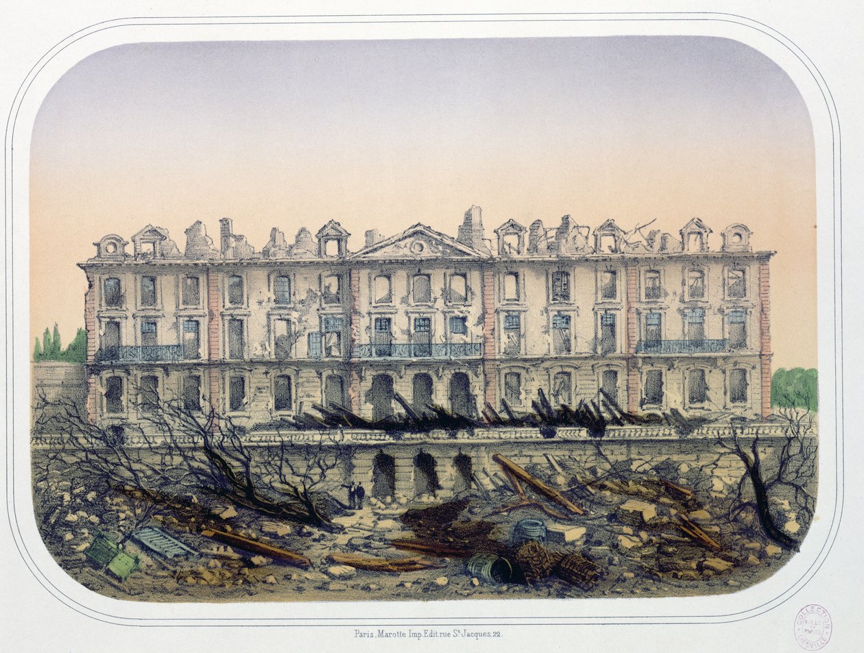 1870年、プロイセン軍によって爆撃されたシャトードムドン、1871年頃 作： フランス語学校