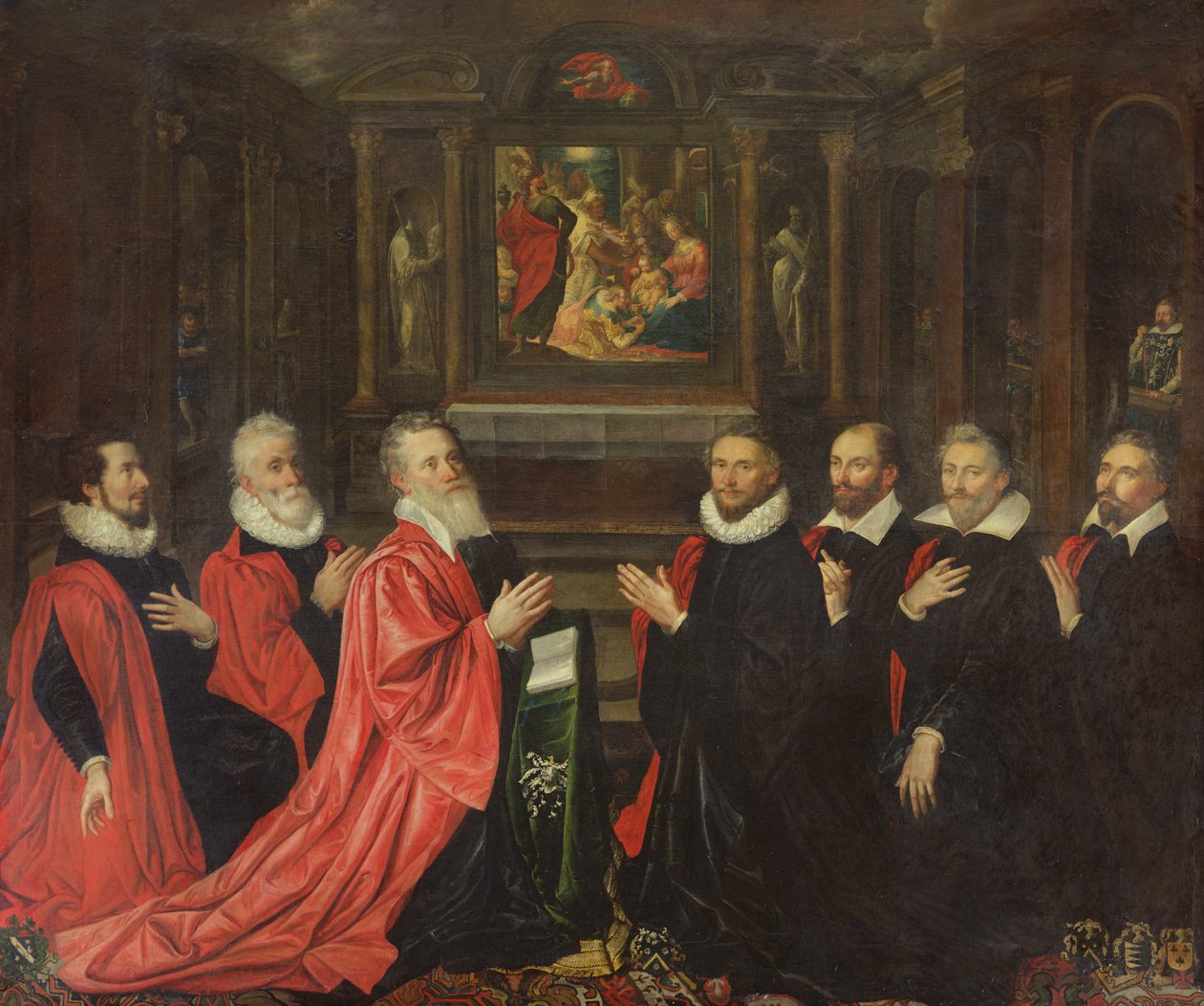 1614年のキリスト降誕の祭壇画の前で祈る軍団 作： フランス語学校