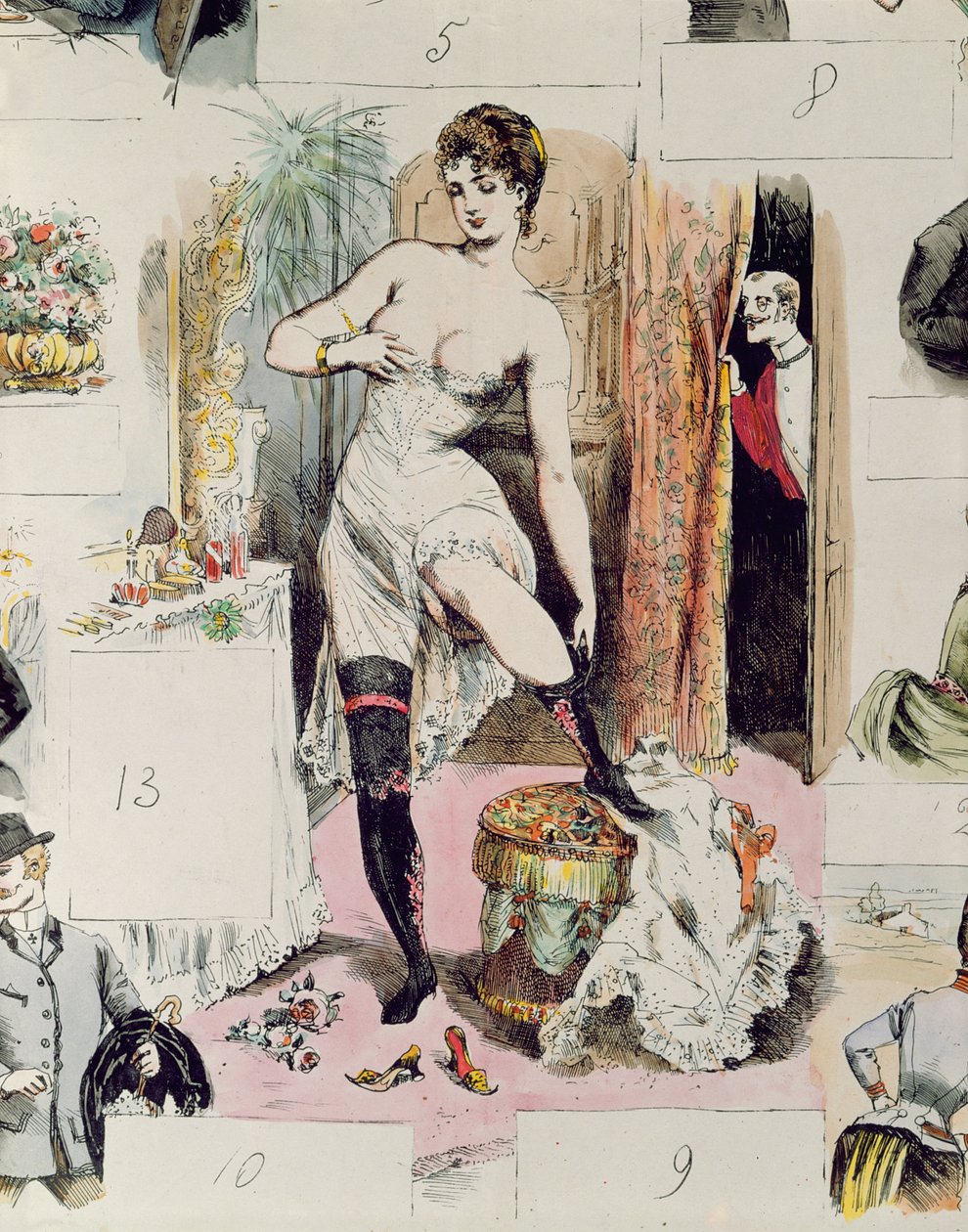 コルセット、ラヴィパリジェンヌのイラスト、1875年頃（カラー彫刻） 作： フランス語学校