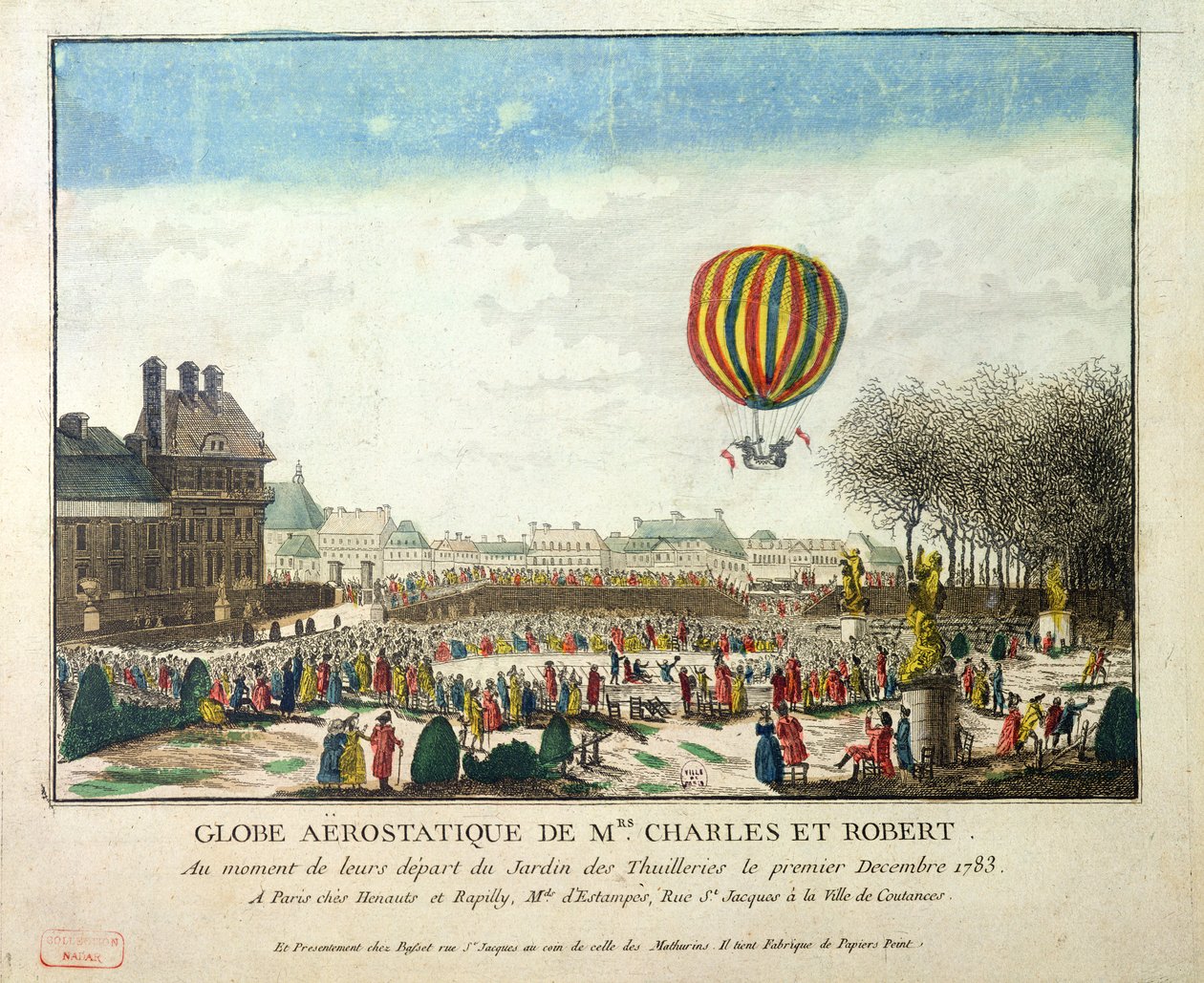1783年12月1日、チュイルリー公園からのジャックシャルル（1746-1823）とニコラスロバート（1761-1828）の飛行 作： フランス語学校