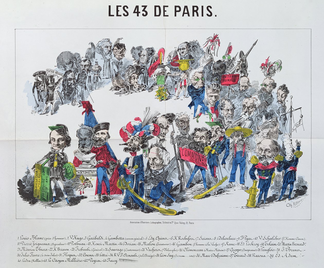 1871年2月8日の選挙の風刺画、フランスの43選出国代表 作： フランス語学校