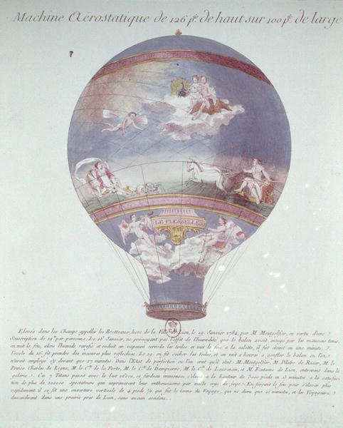1784年1月19日、リヨンでのモンゴルフィエ兄弟のバルーン実験、1784年頃 作： フランス語学校