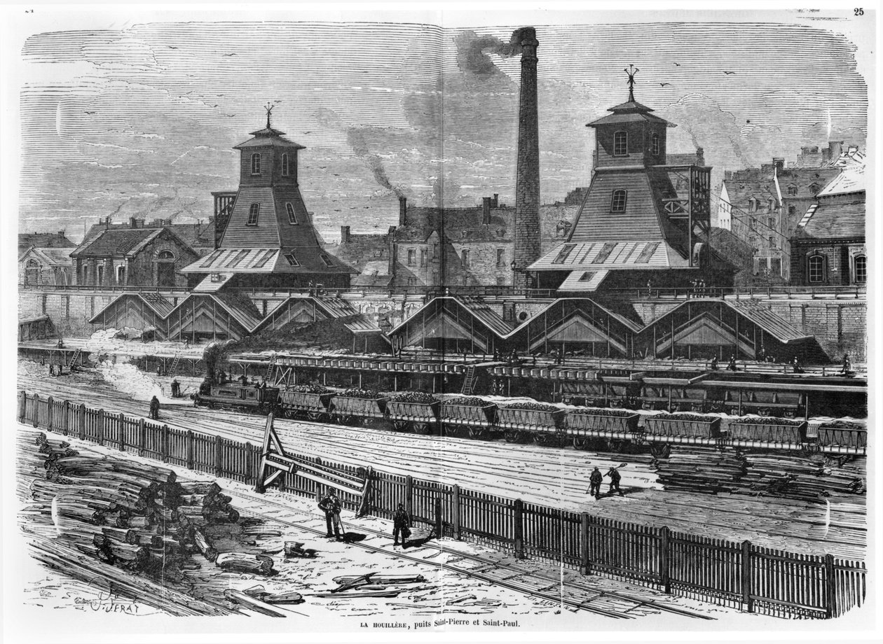 トルガンの「Les Grandes Usines」より、ルクルーゾのセントピエールとセントポールのピットc。 1880 作： フランス語学校