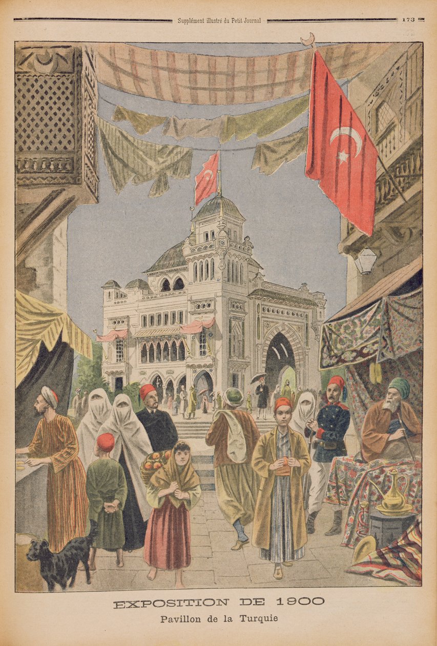 1900年の万国博覧会のパリのトルコパビリオン、1900年6月3日の「Le Petit Journal」からのイラスト 作： フランス語学校